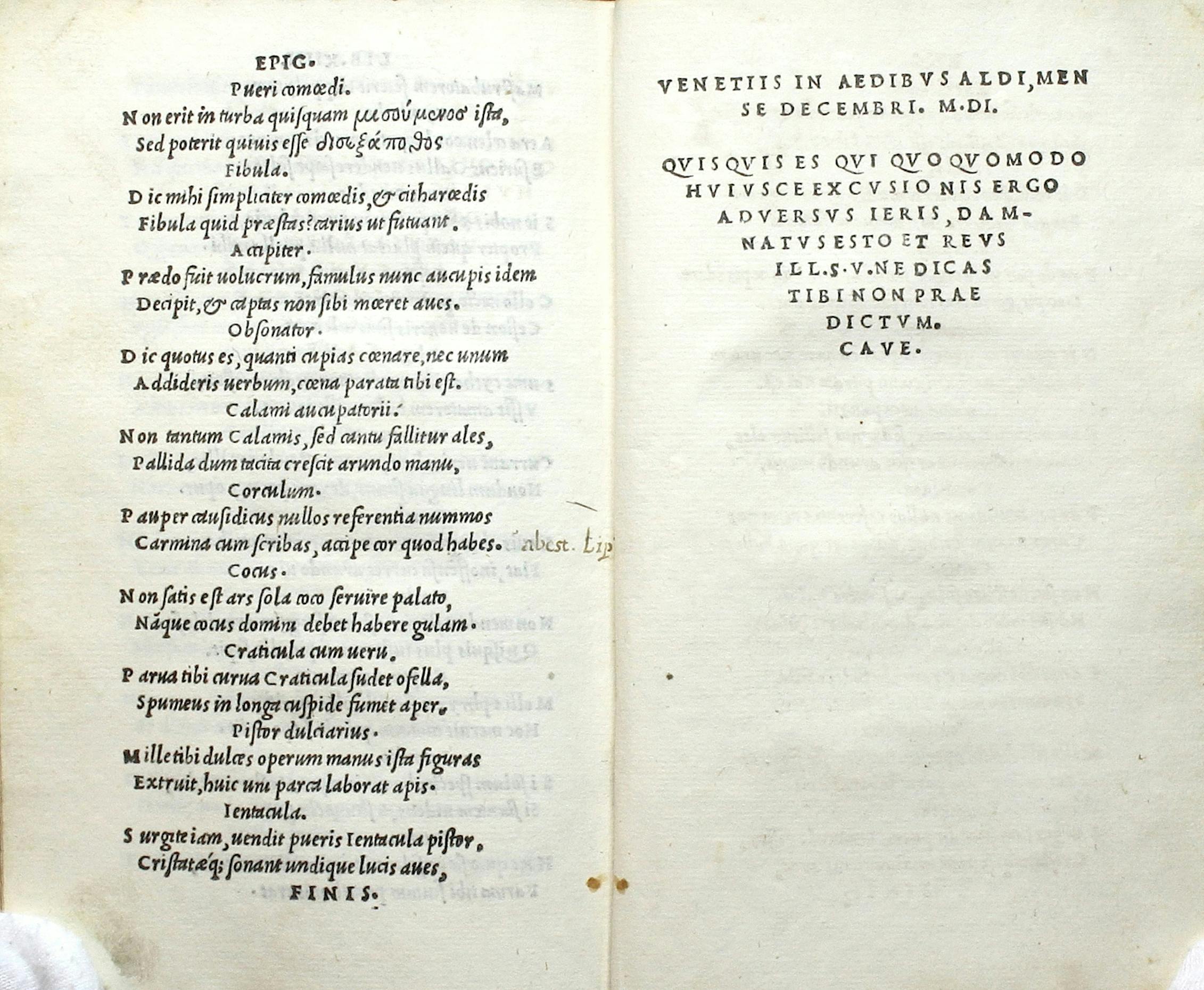 Aldus Manutius’ 1501 “Martialis”