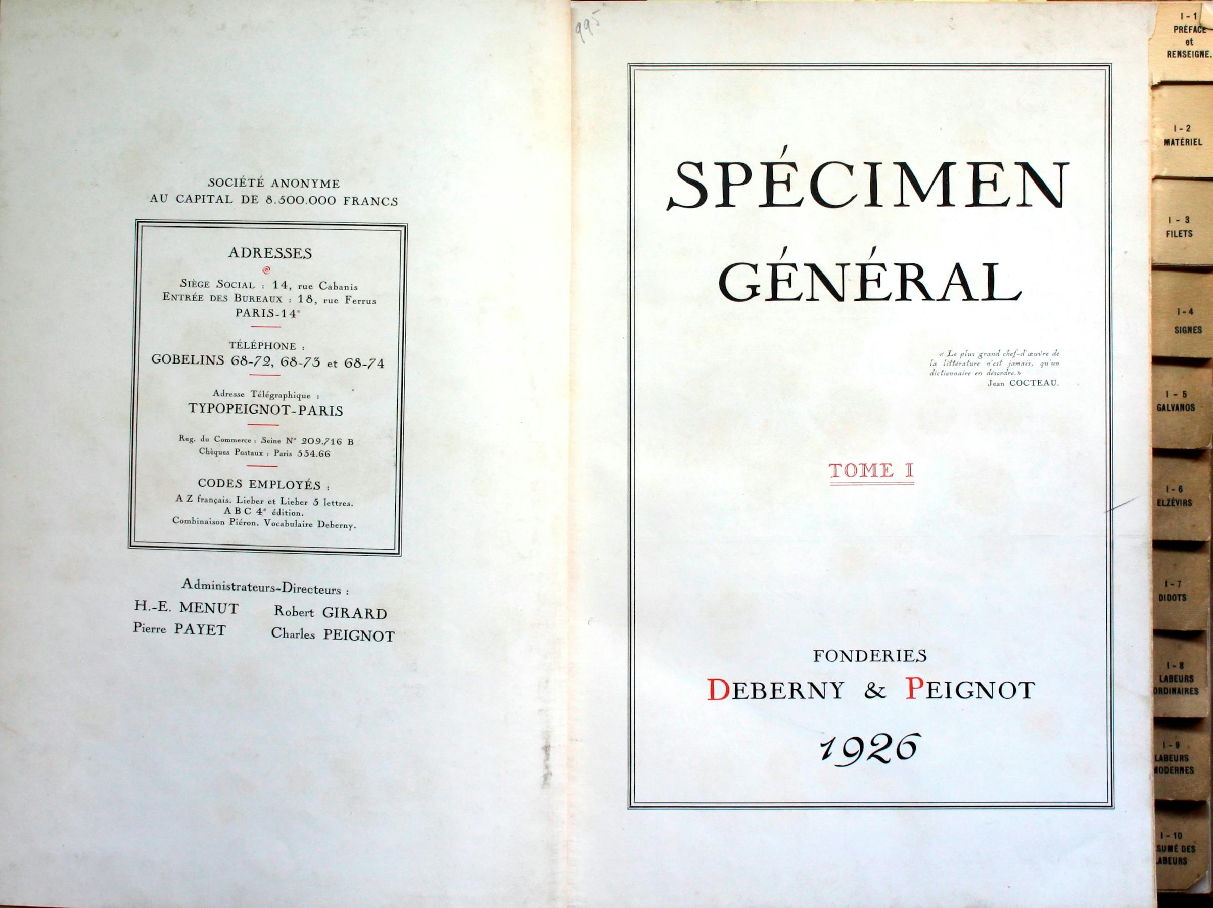Deberny et Peignot, Spécimen Général, 1926